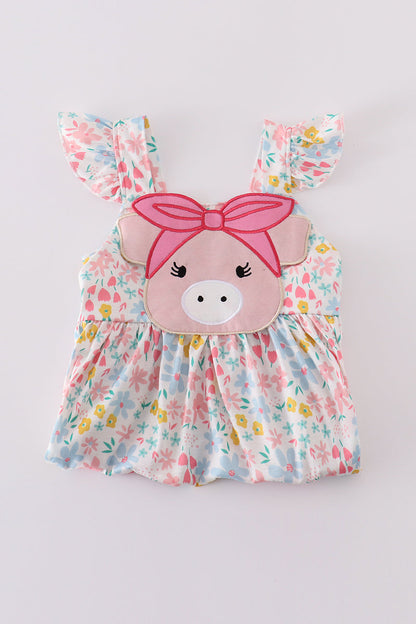 Pink floral pig applique dress