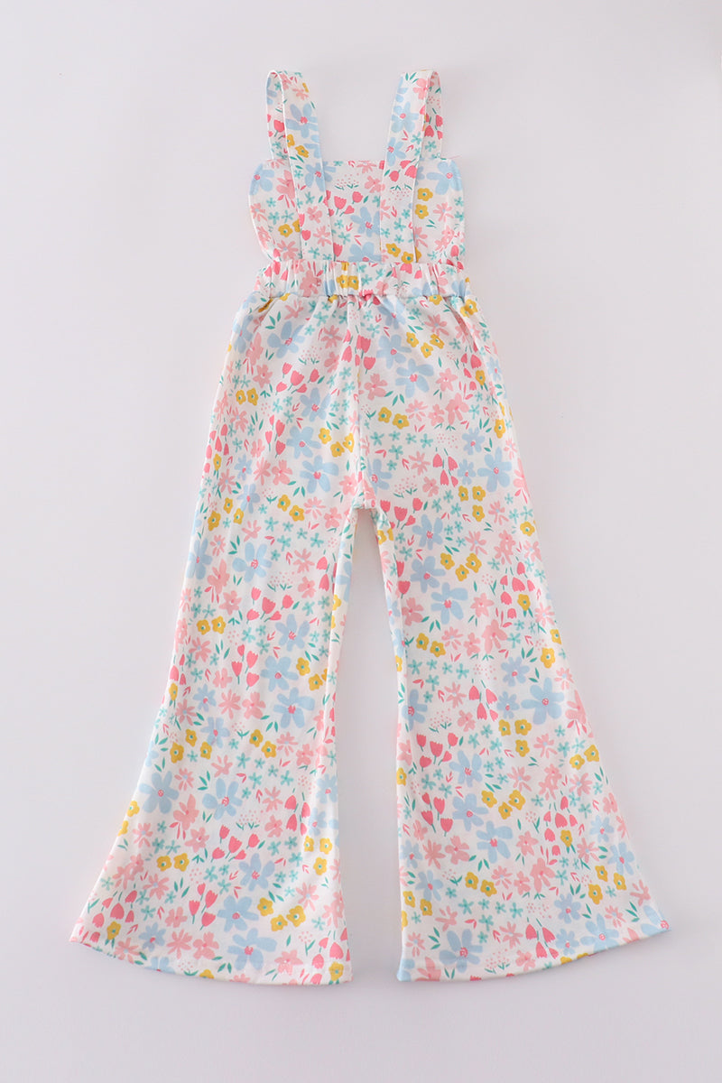 Pink floral pig applique jumpsuit