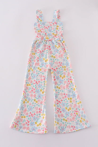 Pink floral pig applique jumpsuit