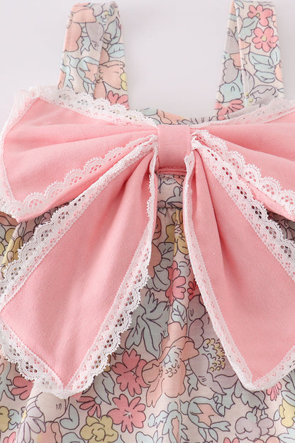 Pink floral print bow bloomer set