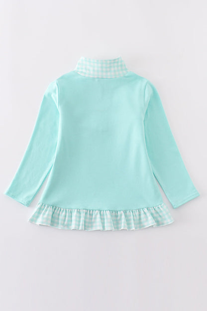 Blue princess embroidery girl zipper pullover