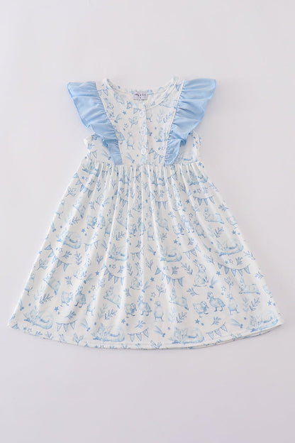 Easter duck bunny print girl dress