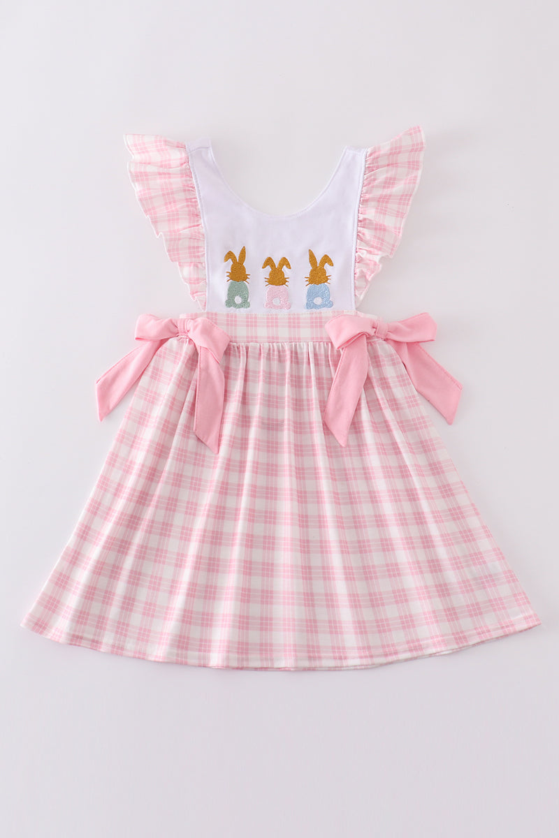 Pink bunny embroidery bow dress