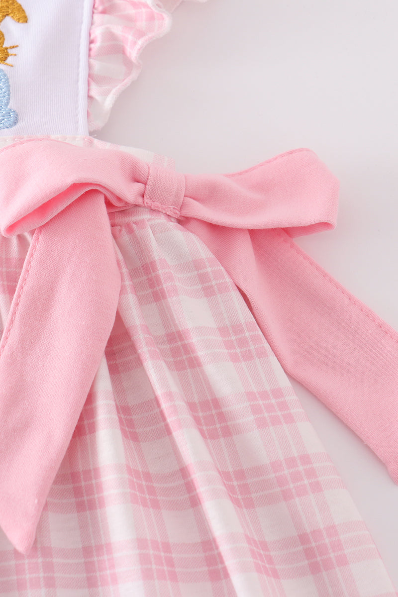 Pink bunny embroidery bow dress