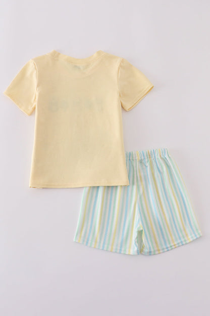 Yellow stripe animal embroidery smocked set