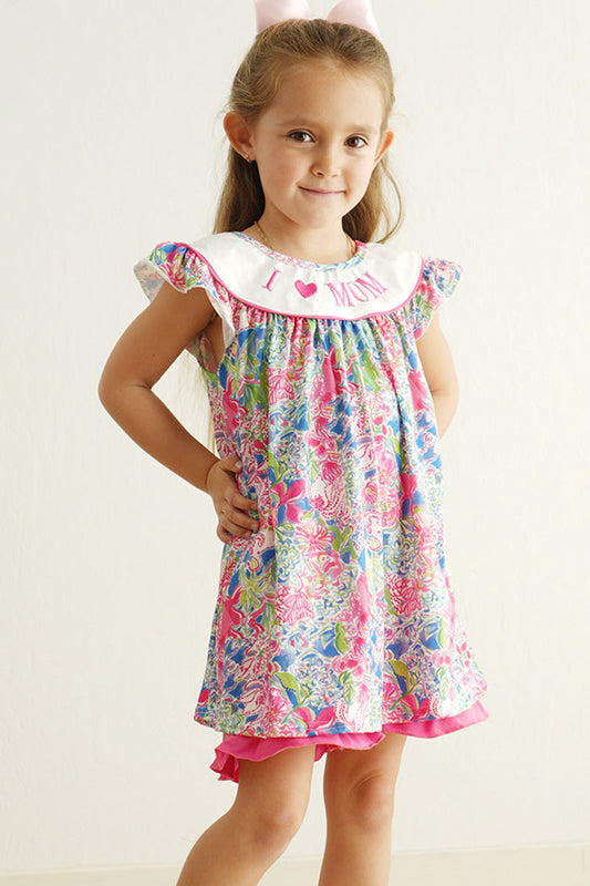 Confetti bloom I love mom embroidery girl dress