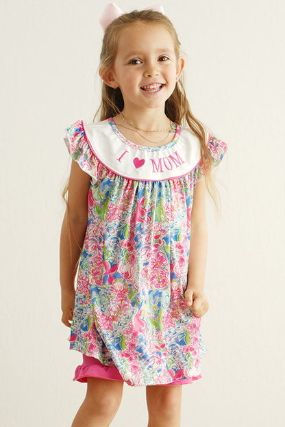 Confetti bloom I love mom embroidery girl dress