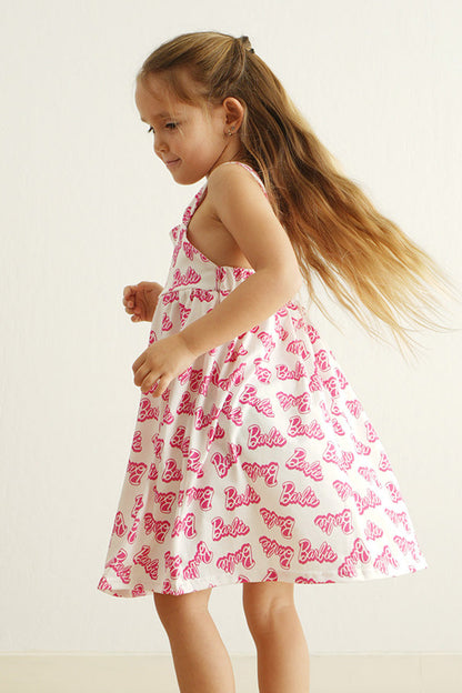 Hot pink barbie print girl dress