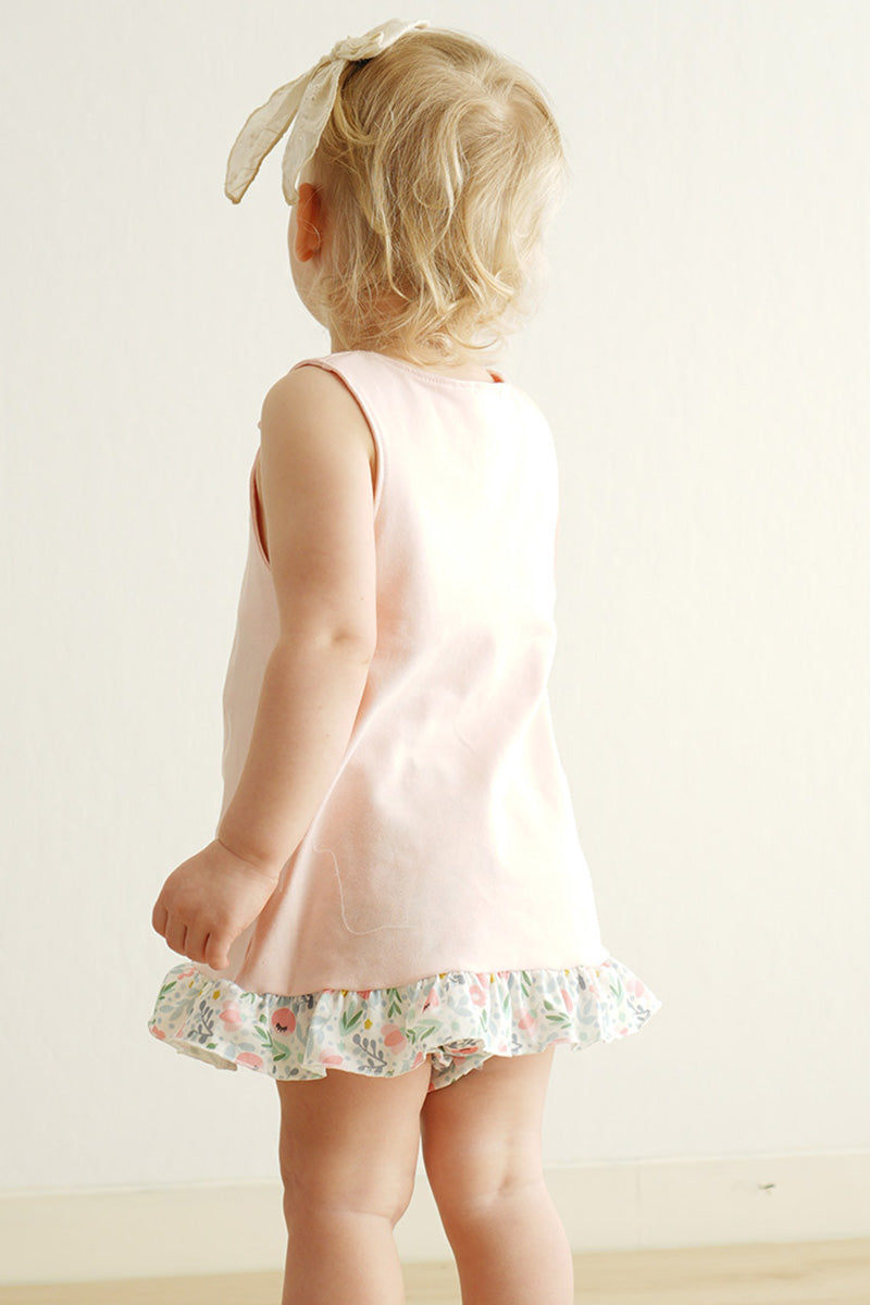 Pink floral bunny applique girl bloomer set