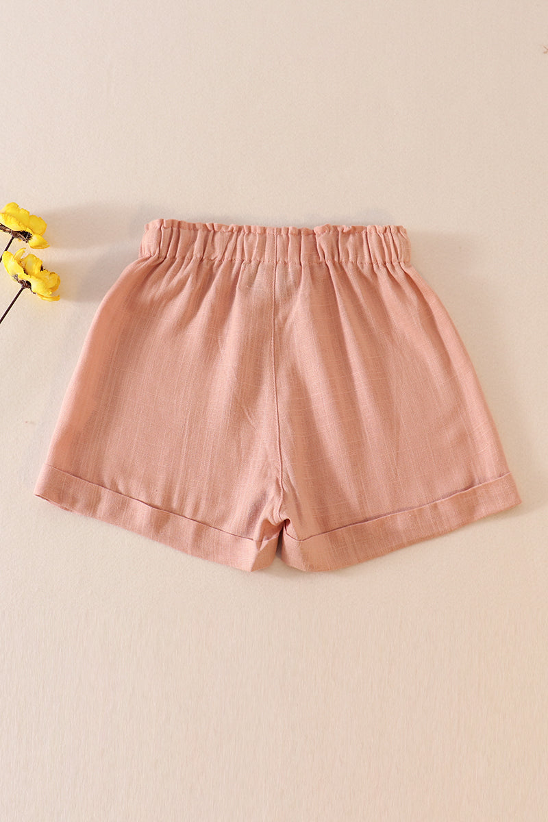 Peach linen girl shorts