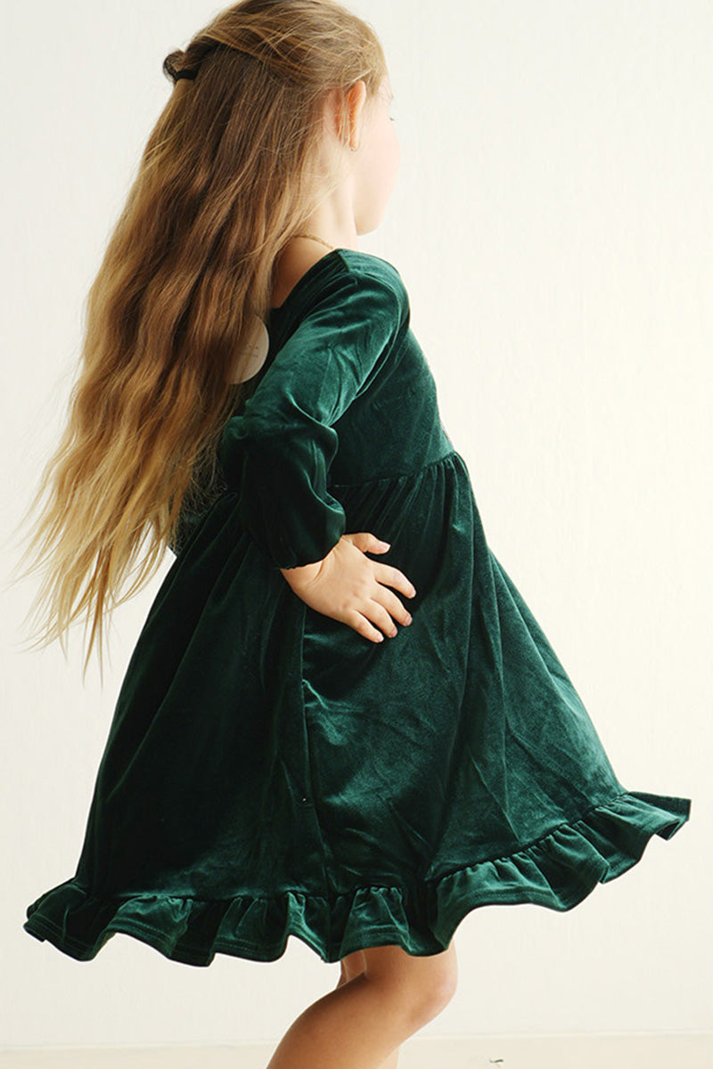 Premium Forest velvet lace girl dress