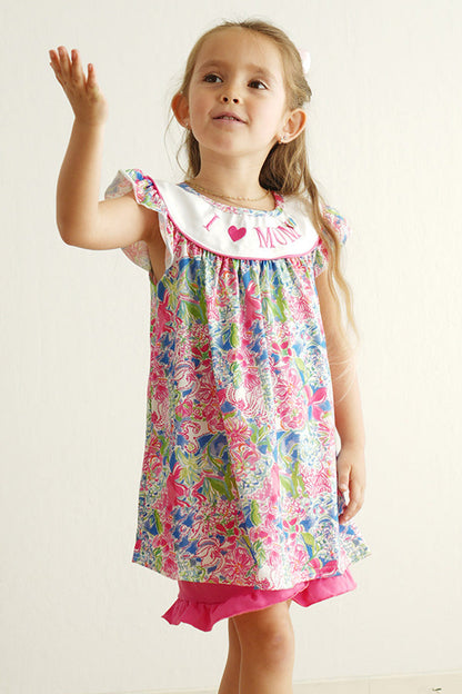 Confetti bloom I love mom embroidery girl dress