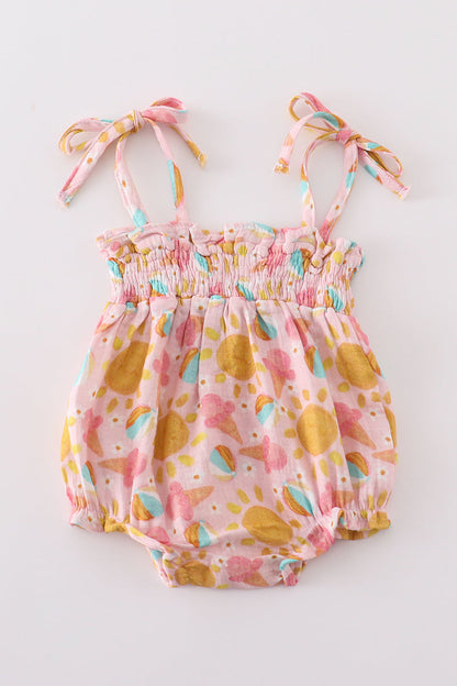 Premium Pink muslin sun ice cream smocked girl bubble