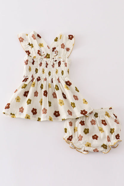 Premium Organic muslin floral smocked baby set