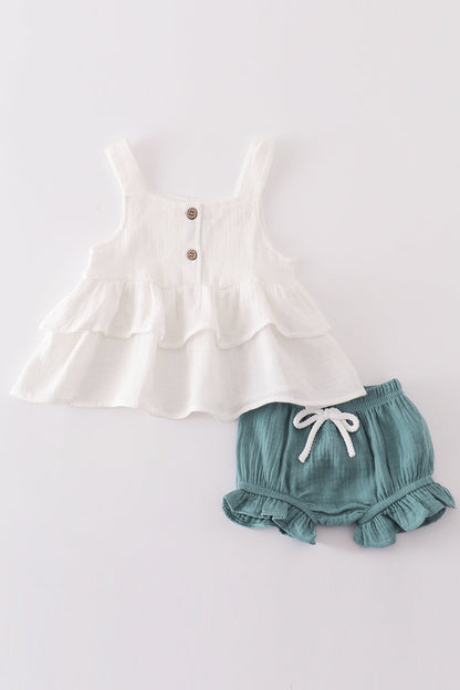 Premium White muslin ruffle baby set