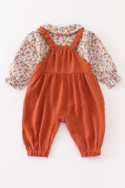 Premium Terracotta floral swiss dot baby set