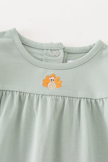 Premium Green turkey embroidery girl romper