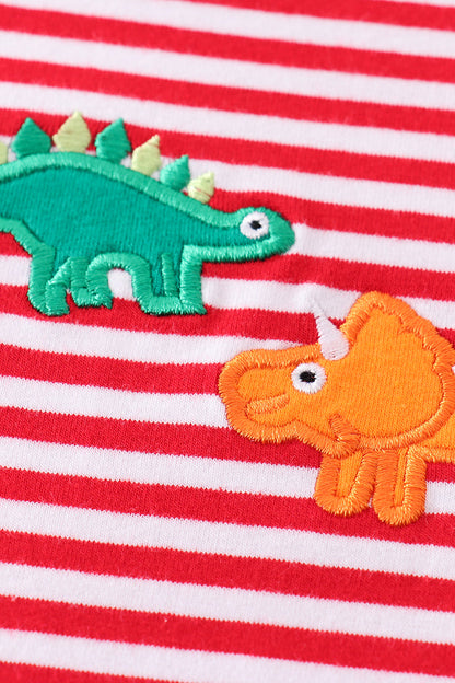 Premium red stripe dinosaur applique boy set