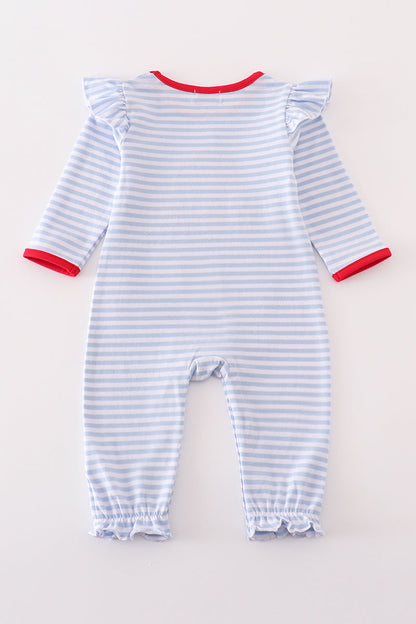 Premium red stripe farm applique girl romper