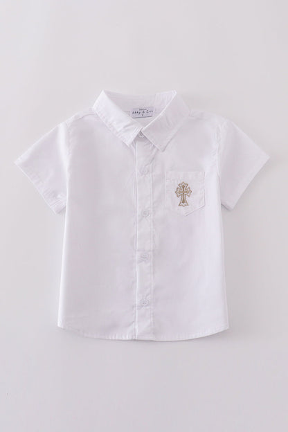 Premium cross embroidery button down shirt