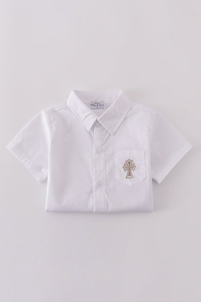 Premium cross embroidery button down shirt