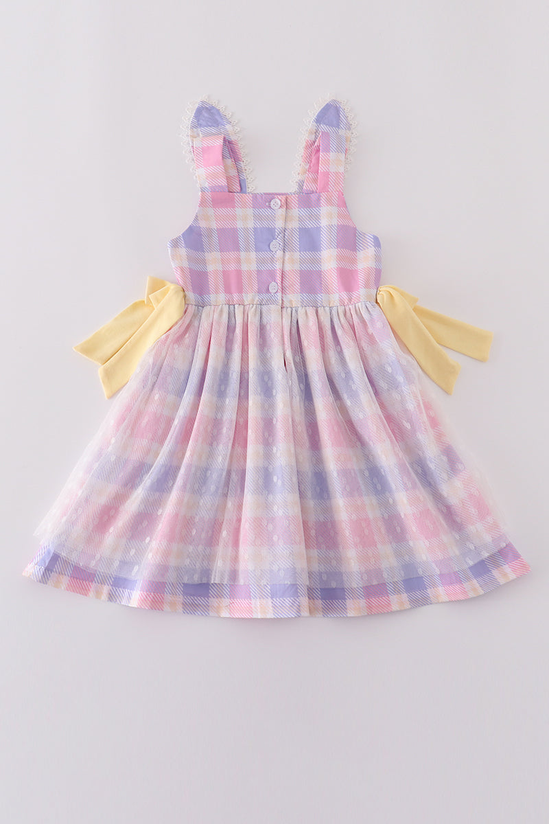 Premium pink bunny bow plaid dress