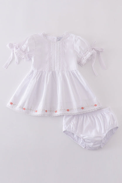 Premium white floral embroidery baby romper set