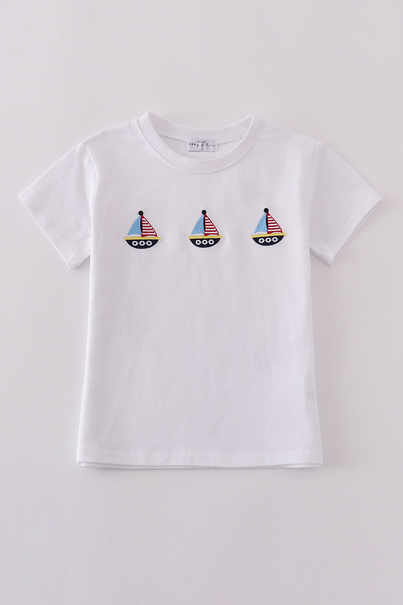 Premium Blue sailboat embroidery top