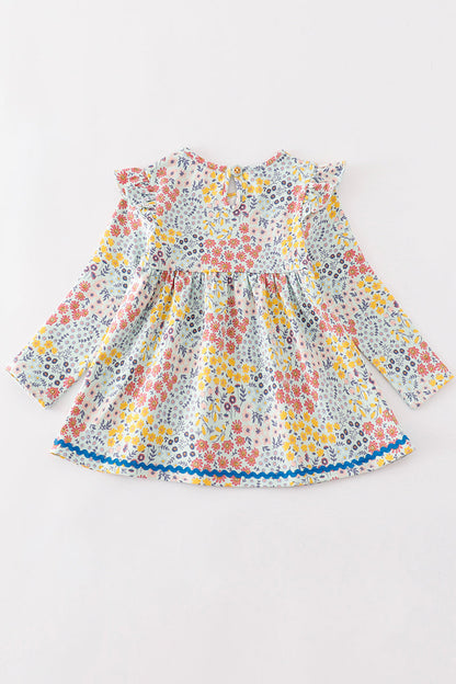 Platinum Blue floral print ruffle girl dress