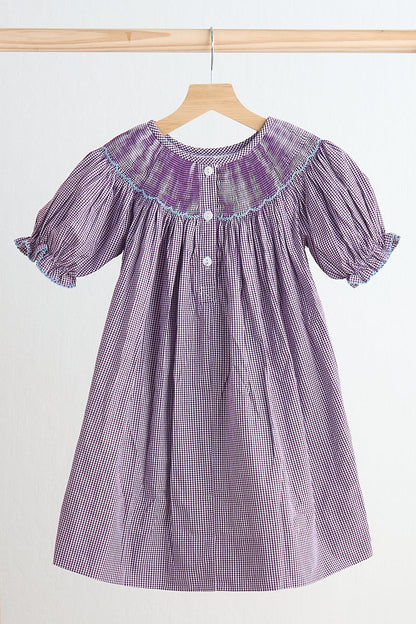 Purple castle hand smocked gingham dress