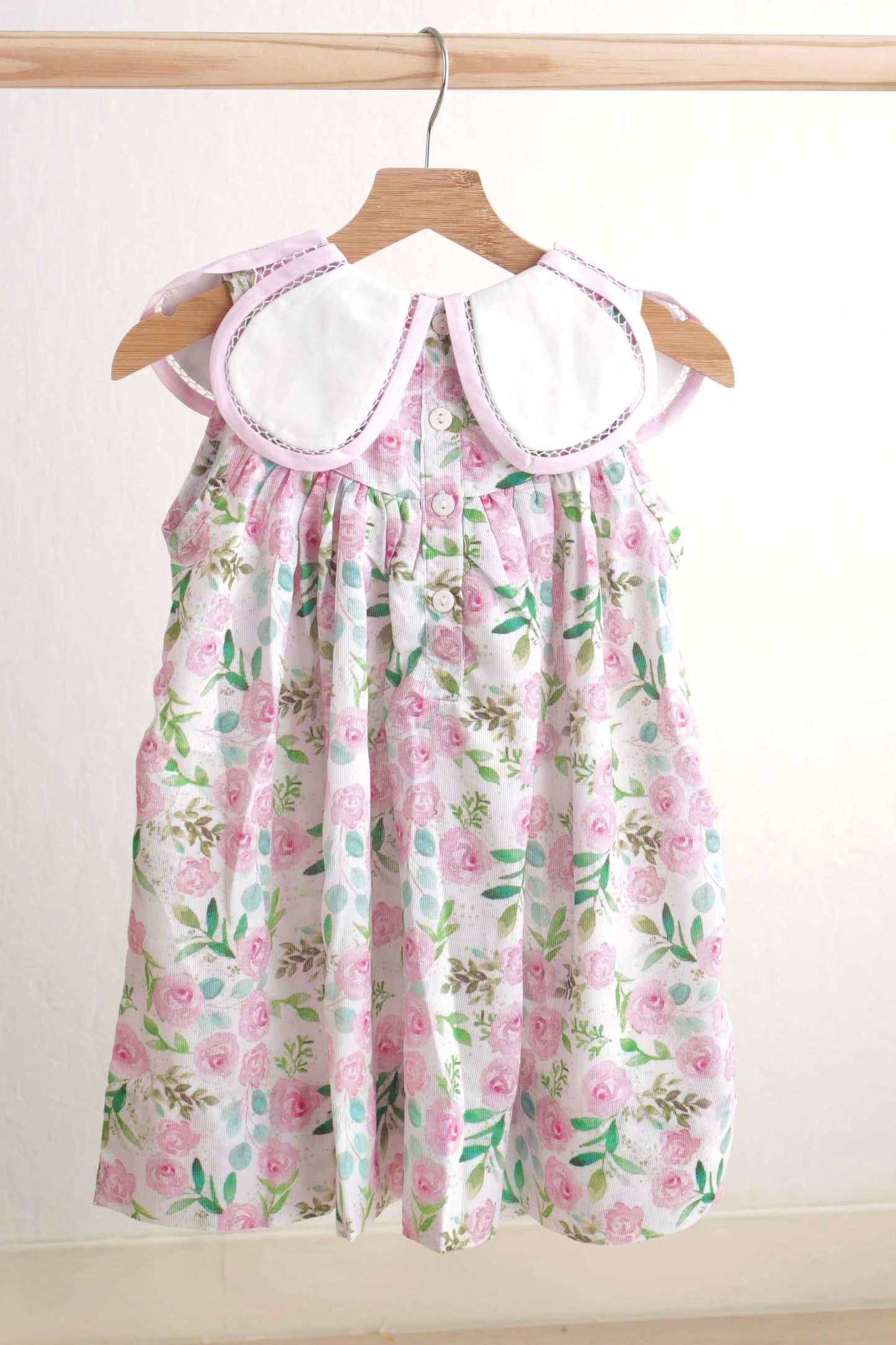 Pink easter cross emrboidery floral girl dress