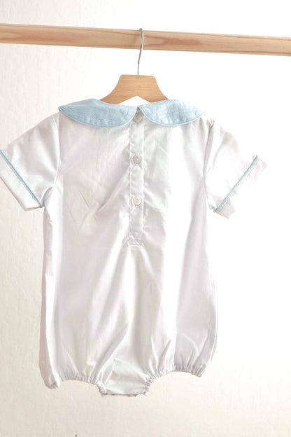 Blue easter cross hand-smocked boy bubble