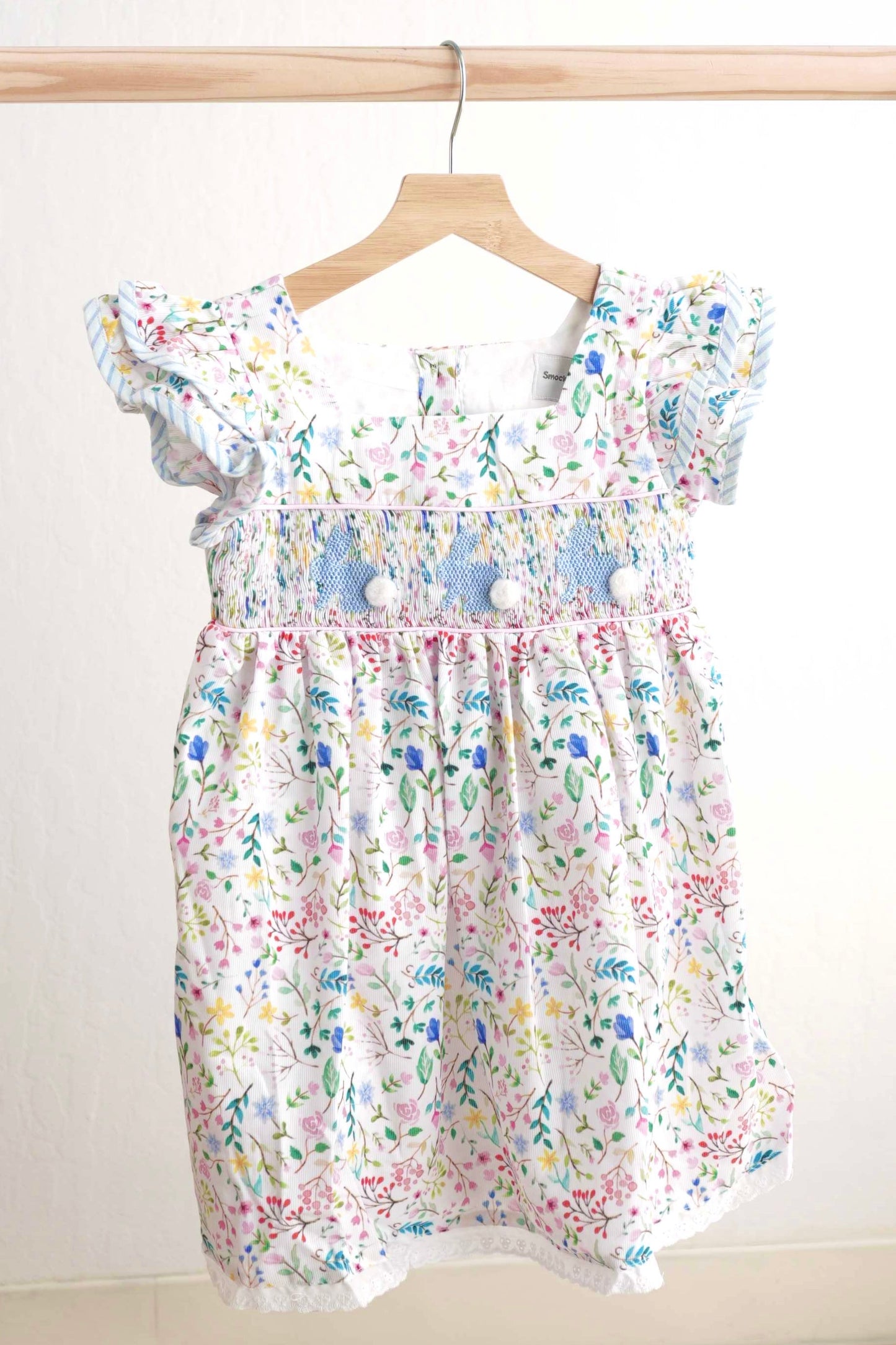 Floral easter bunny hand-smocked dress