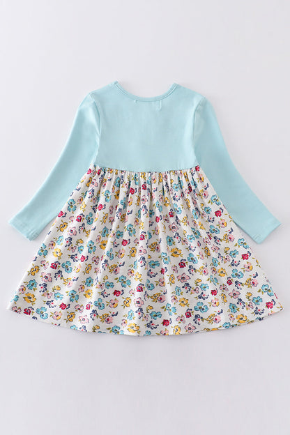 Platinum mint floral print girl dress