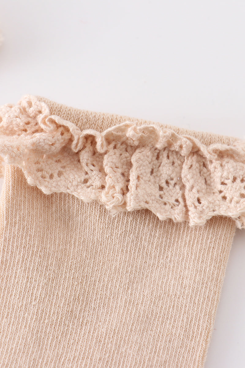 Beige Knit lace girls socks