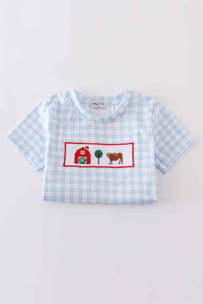 Blue farm embroidery gingham set