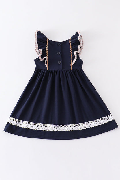 Navy he is risen embroidery girl dress