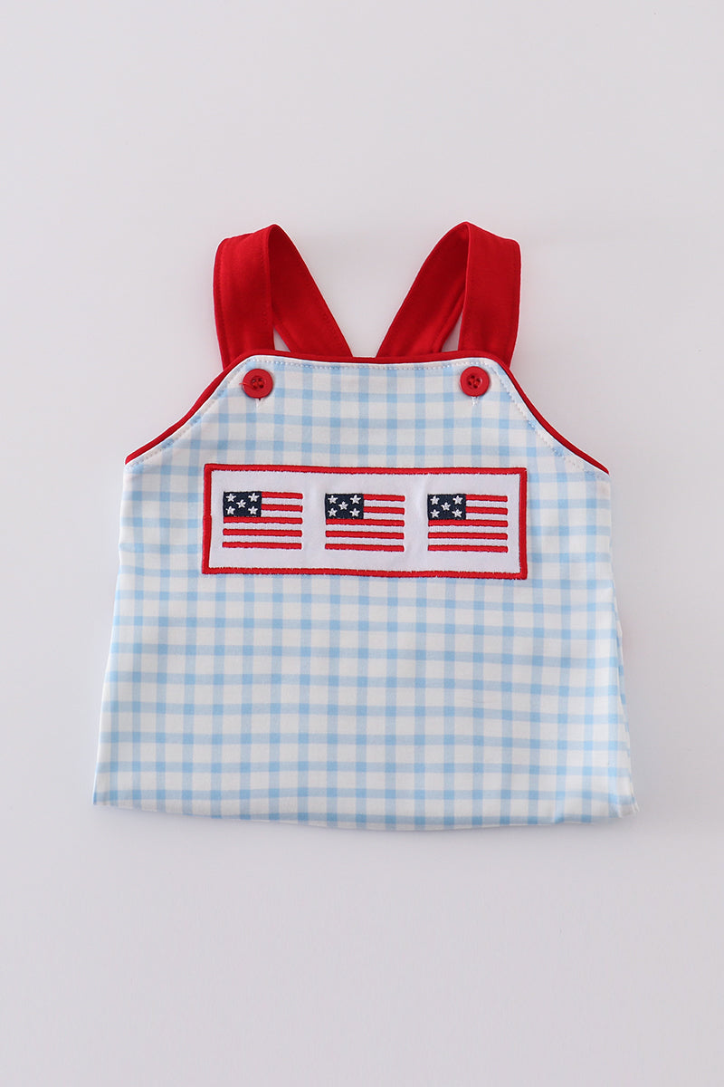 Blue flag embroidery gingham jonjon