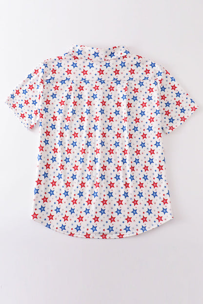 Red patriotic star print men shirt