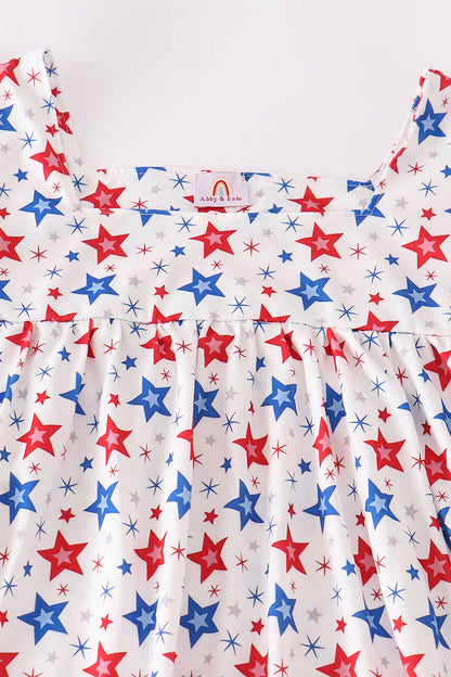 Red patriotic star print women dress