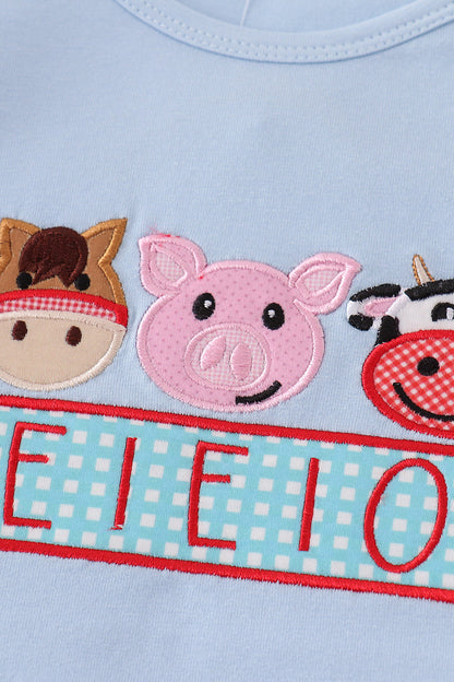 Blue farm applique girl set