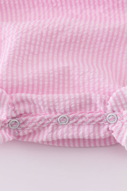 Pink stripe seersucker character french knot bubble