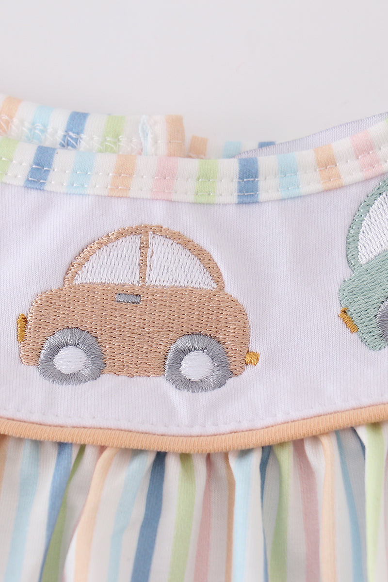 Stripe car embroidery girl set