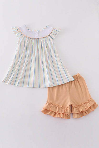 Stripe car embroidery girl set