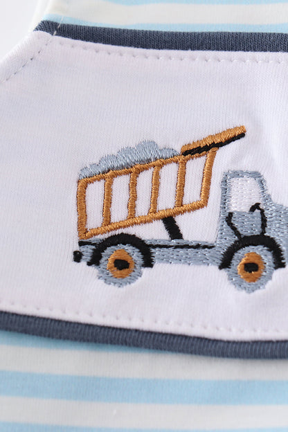 Blue stripe tractor embroidery boy jonjon