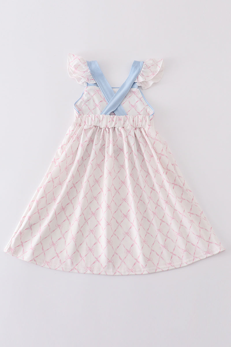 Pink bow girl ruffle dress