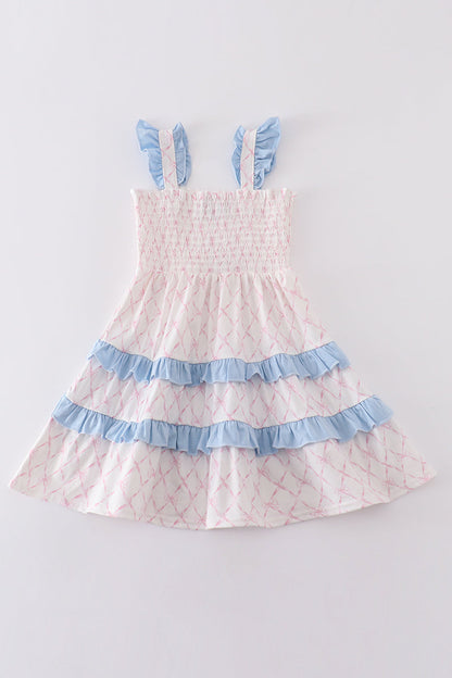 Pink bow smocked mom&me tiered dress