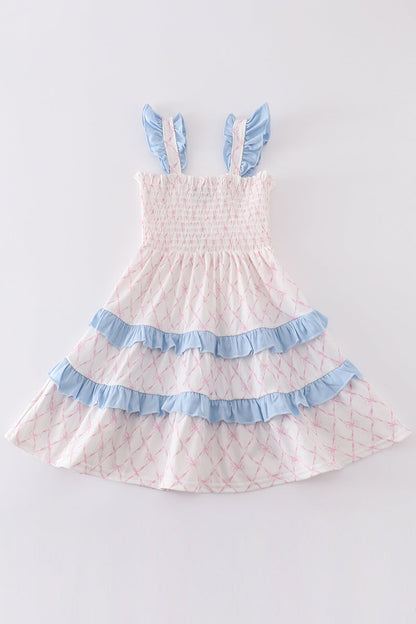 Pink bow smocked mom&me tiered dress