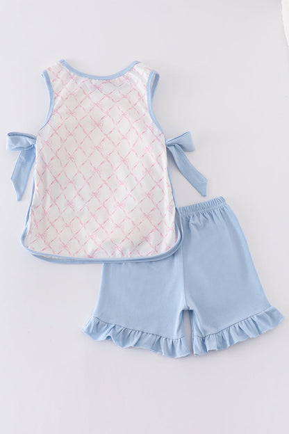 Pink bow girl shorts set