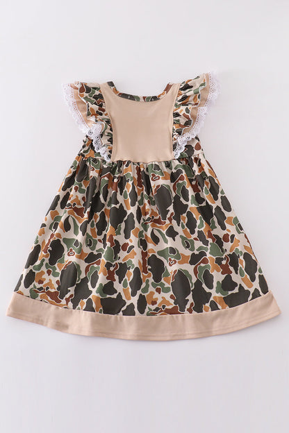 Camouflage reindeer applique girl dress